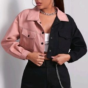 SHEIN Drop Shoulder Color Block Button Front Jacket